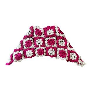 Handmade Floral Pink and White Crochet Poncho